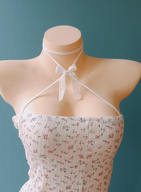 蕾丝蝴蝶结锁骨链颈带低胸项圈纯欲颈圈简易性感挂脖美胸深V脖环