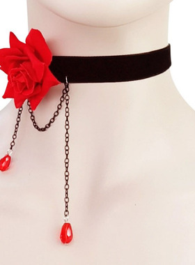 choker夜店丝绒玫瑰花朵脖子饰品