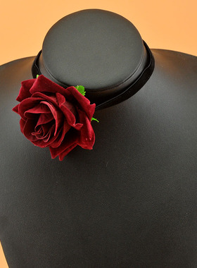 花朵颈链无黑色丝绒玫瑰花女绢纱