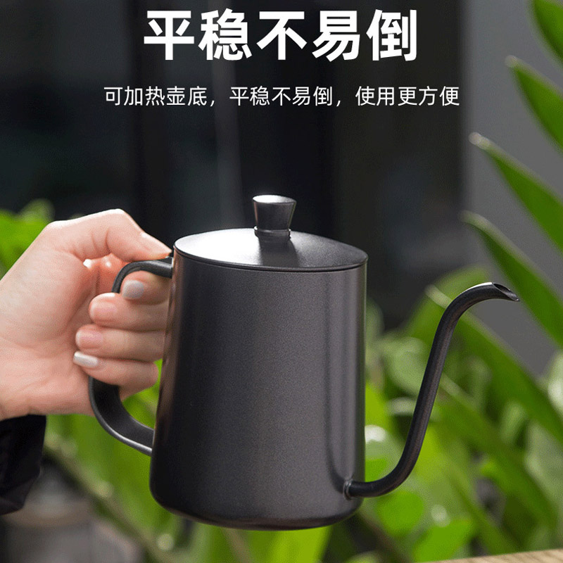 手冲咖啡挂耳壶350ml加厚304不锈钢长嘴细口壶家用滴滤式配温度计 - 图0