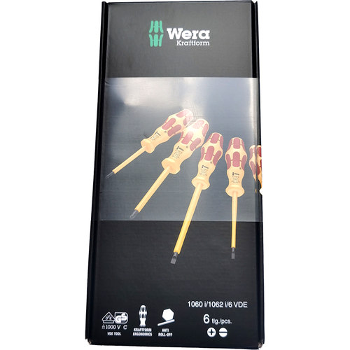 德国维拉WERA电工VDE绝缘螺丝批十米一字6件套装1060i/1062I/6 - 图2