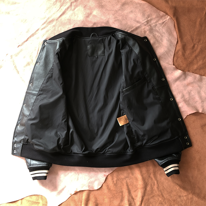 新款头层小牛皮棒球服春秋骑行外套真皮夹克刺绣休闲短款皮衣男潮,淘宝优惠券,粉丝福利购,淘宝优惠卷