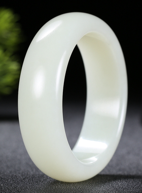 正品天然老油料新疆和田玉白玉手镯玉镯子91克57#妈妈款加宽扁条