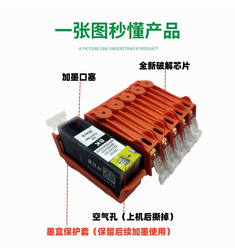 兼容佳能iP4880加墨 iP4980 iX6580连供 IX6500 MG5180填充墨盒循环加墨 连供 墨盒 墨水 - 图1