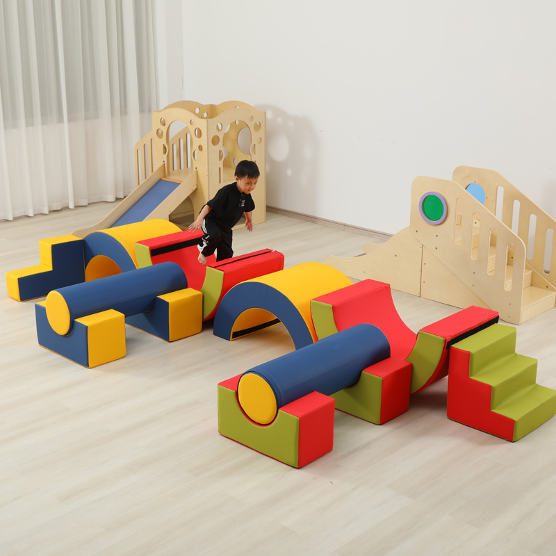 早教中心进口皮S型独木桥组合儿童感统训练器材软体运动平衡玩具 - 图0