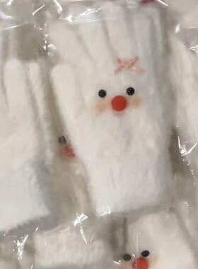 蝴蝶结腮红雪人手套围巾卡通冬季骑车防寒防冻网红女学生可爱毛绒