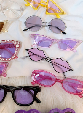 紫色蹦迪情侣美伢个性墨镜同款