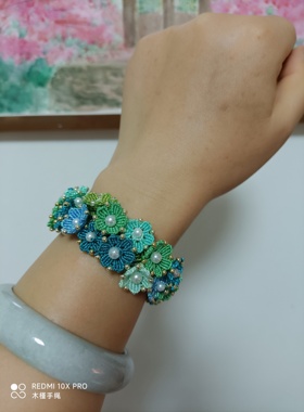手工编绳繁花手绳翡翠牡丹花保色小金珠两条现货其他需定制