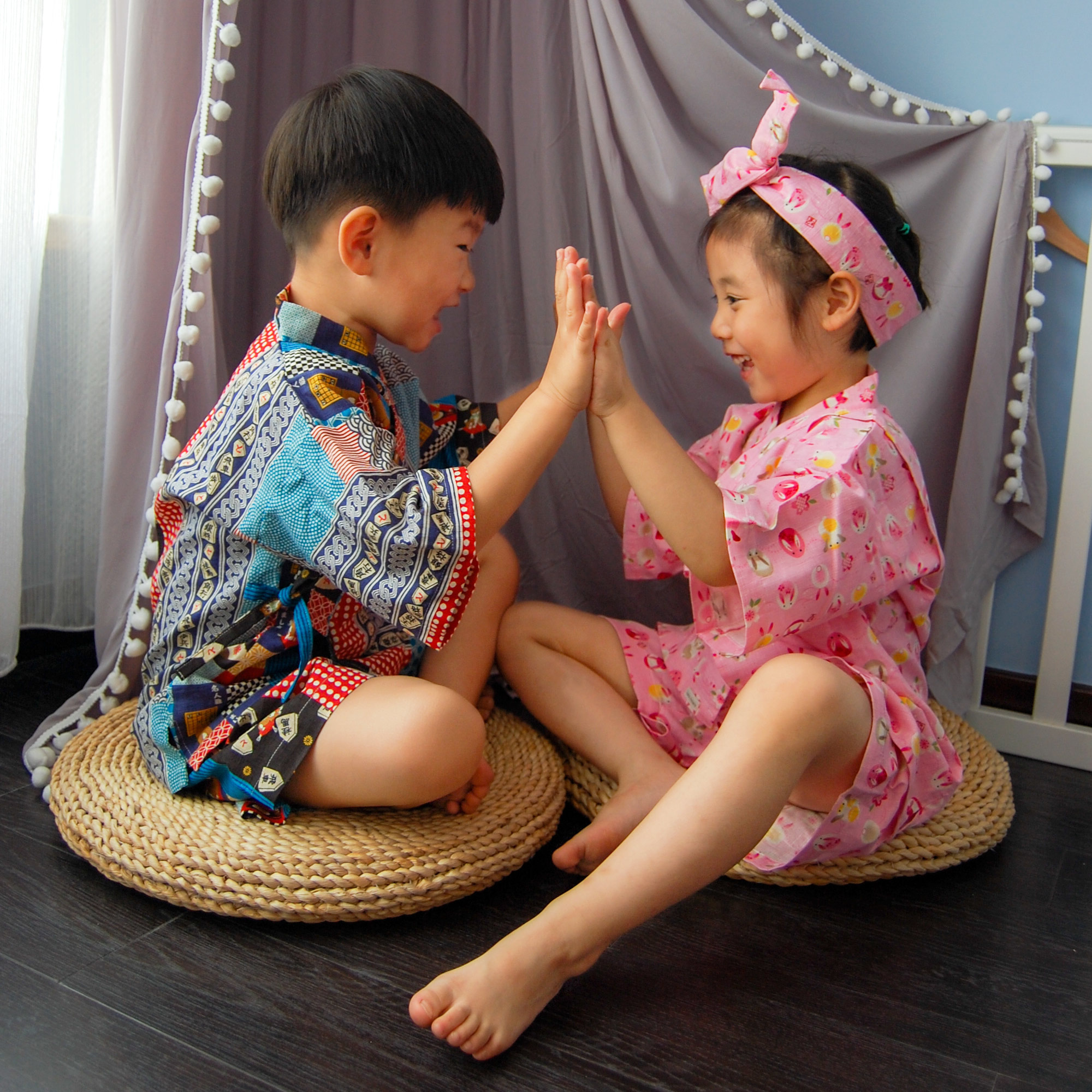 ins日本和风家居服纯棉亲子和服薄款夏母女父子写真儿童和服套装