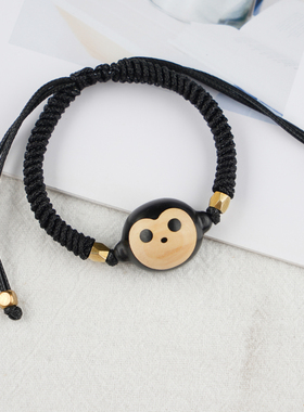 隐山檀木手工猴子手链diy礼物