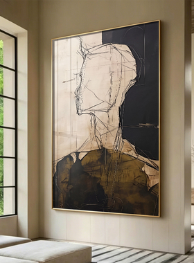 现代简约抽象人物装饰画侘寂风客厅卧室挂画素描黑白线条艺术壁画