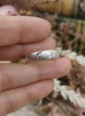Vintage中古欧洲回流925银素银锆石戒指17号