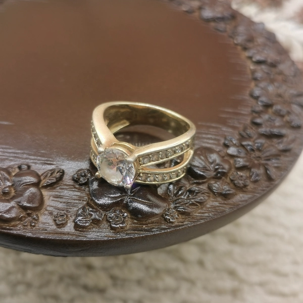 Vintage medieval European return 925 silver gilt zircon ring No. 17