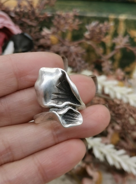 Vintage中古欧洲回流925银花朵戒指17号