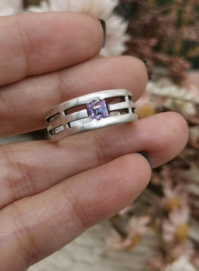 Vintage中古欧洲回流925银紫色锆石戒指16号