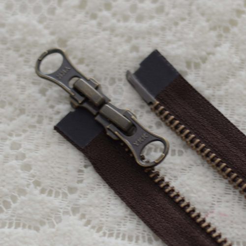 金属拉锁 5号古银双开拉链咖啡织带40-105cm 羽绒服门襟链条 - 图0