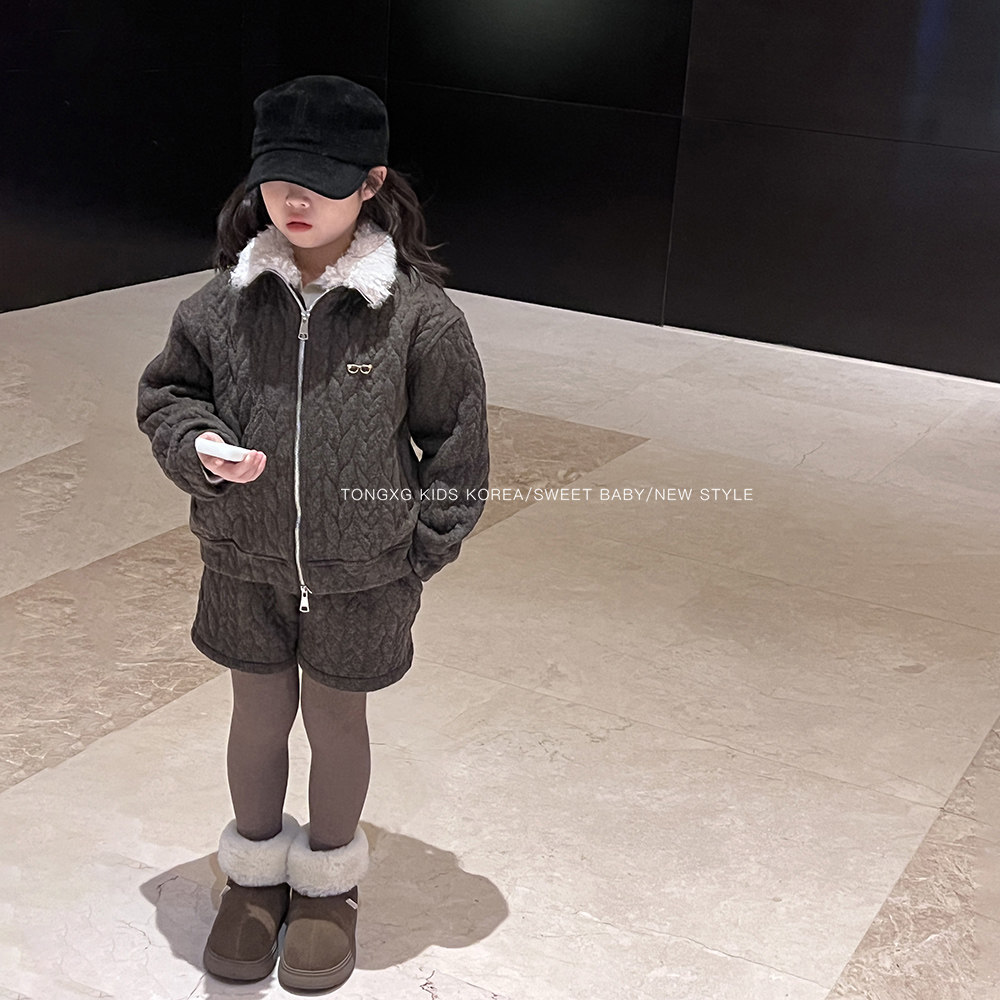 潼小乖定制2025秋冬加绒加厚泡泡套装毛领外套上衣+泡泡短裤5q164,淘宝优惠券,粉丝福利购,淘宝优惠卷