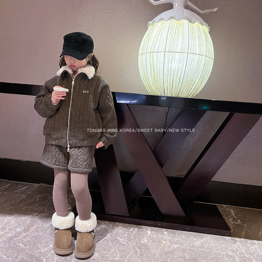 潼小乖定制2025秋冬加绒加厚泡泡套装毛领外套上衣+泡泡短裤5q164,淘宝优惠券,粉丝福利购,淘宝优惠卷