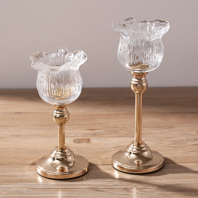 北欧轻奢金属水晶玻璃蜡烛台高脚欧式浪漫烛光晚餐桌装饰家居摆件,淘宝优惠券,粉丝福利购,淘宝优惠卷