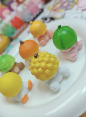 【对对碰】水果帽子小动物可爱摆件diy树脂家居装饰玩具创意潮流