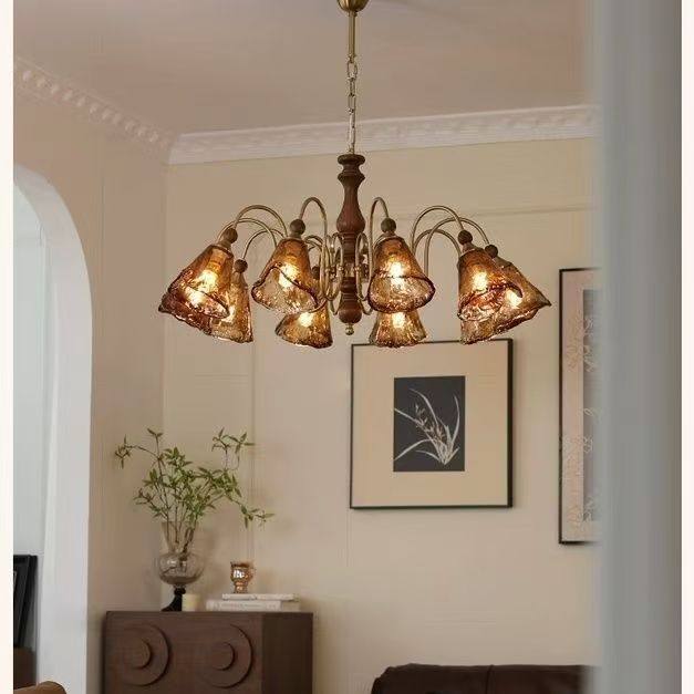 法式中古风客厅吊灯新款美拉德主灯美式复古实木主卧室餐厅玻璃灯,淘宝优惠券,粉丝福利购,淘宝优惠卷