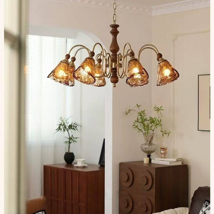 法式中古风客厅吊灯新款美拉德主灯美式复古实木主卧室餐厅玻璃灯,淘宝优惠券,粉丝福利购,淘宝优惠卷