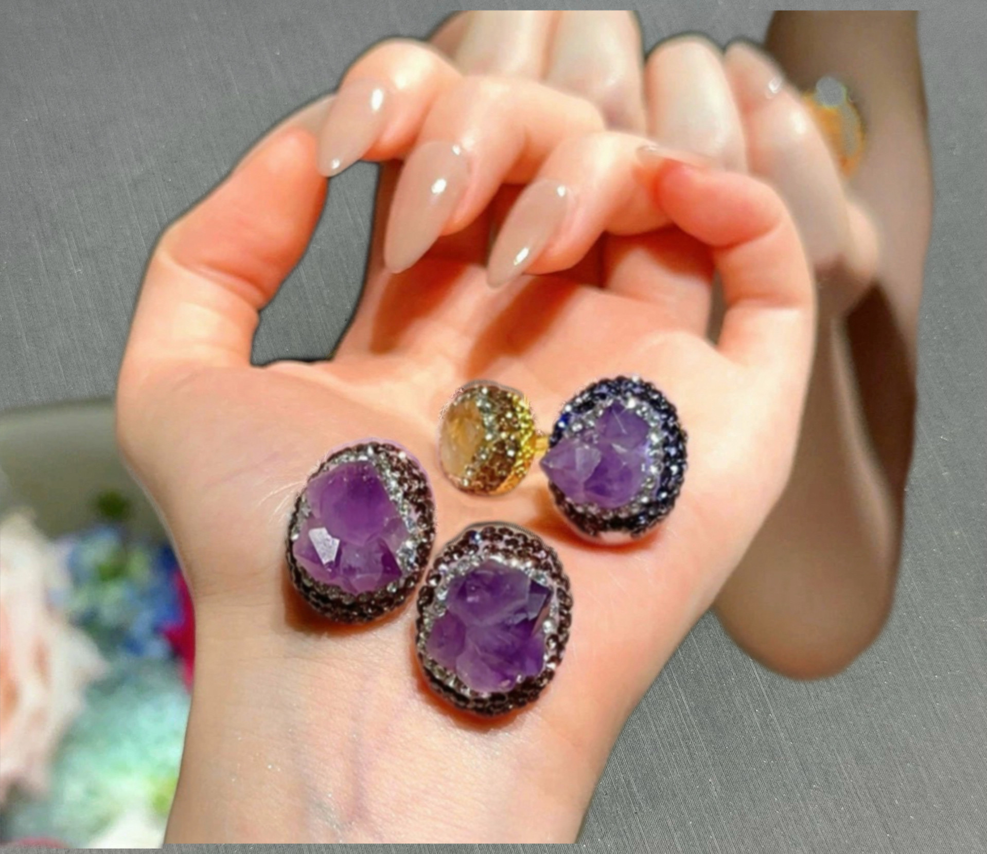 新款天然紫水晶镶嵌耳钉高级复古满钻耳饰个性晚装轻奢宴会饰品,淘宝优惠券,粉丝福利购,淘宝优惠卷