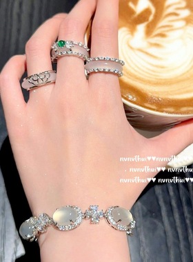 白月光荔枝冻玉髓宝石手链 水灵水灵 白玉髓玛瑙花朵戒指 新中式