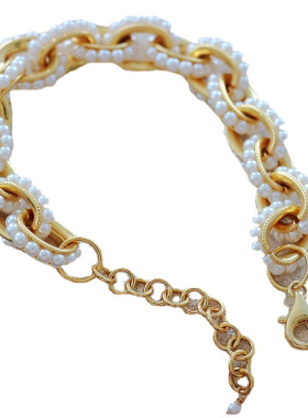 欧美轻奢小众施华白贝洛珍珠金属拼接项链高级感复古圆环锁骨链女