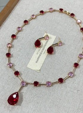 欧美首饰耳环项链套装轻奢小众水滴锆石珠宝首饰套装宴会礼服配饰