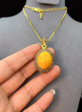 新款黄色蜜蜡镶嵌项链精致国风时尚中古风高级感手工饰品项链