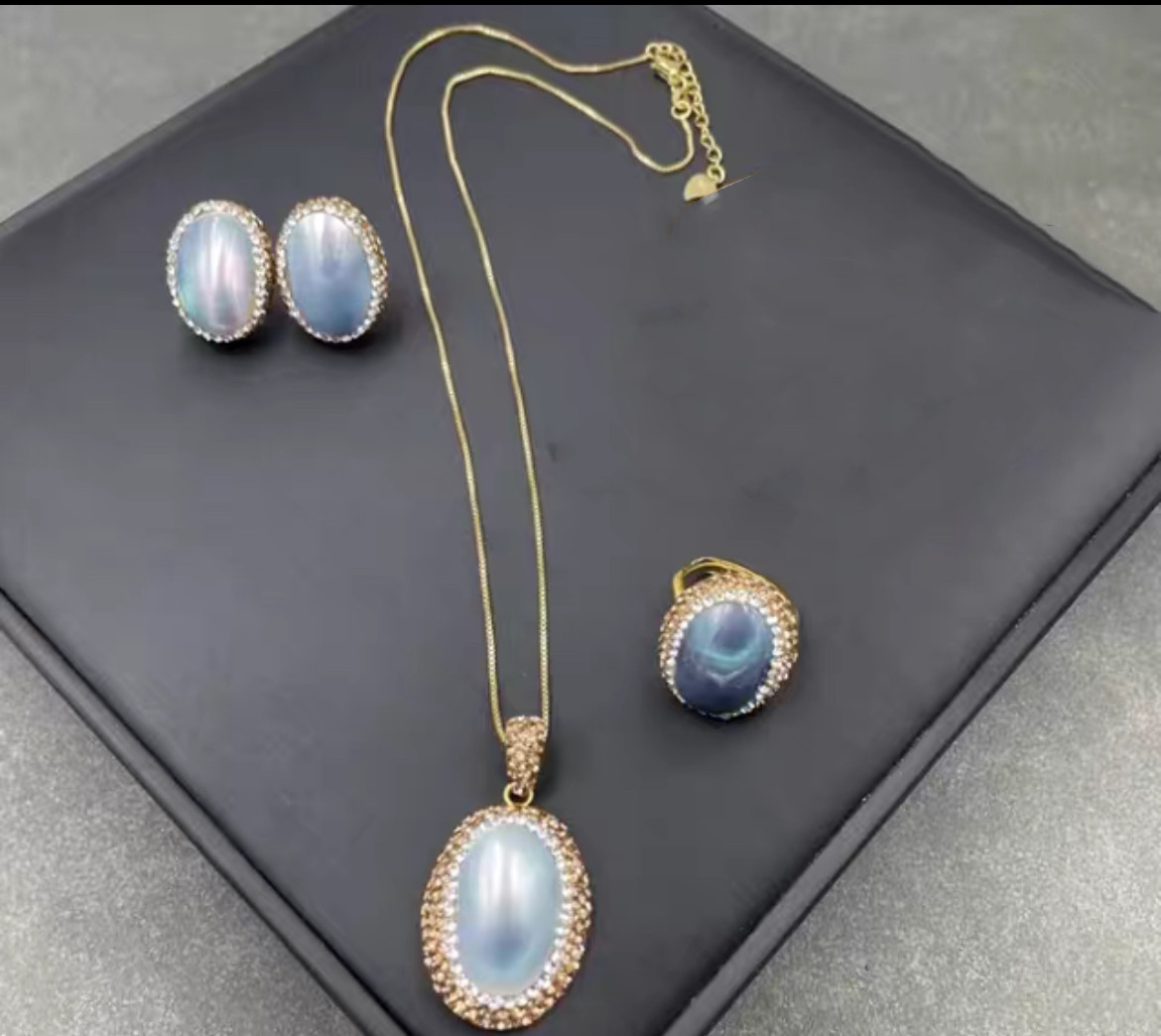 天然深海灰马贝首饰套装女款设计感复古百搭项链耳饰戒指手镯,淘宝优惠券,粉丝福利购,淘宝优惠卷