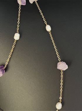 晨星将至 满天星紫色原石水晶项链轻奢小众锁骨链闺蜜礼物高档