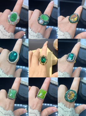 新款绿色系红色玉石开口戒指轻奢小众设计感高级感女跨境热卖饰品