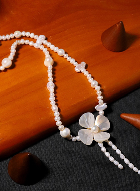 秋冬天然流苏项链贝壳花朵吊坠高级锁骨链礼服配饰女