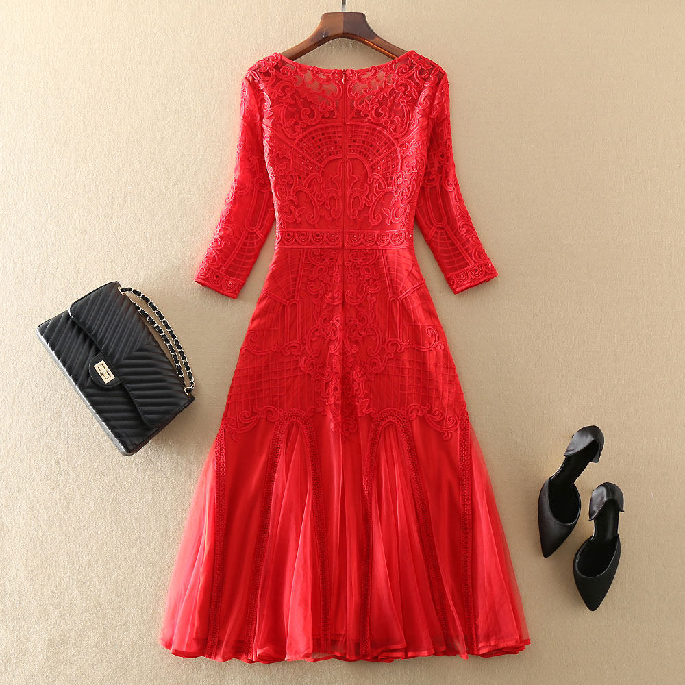 欧美大牌高端女装红色长裙修身显瘦优雅气质大码礼服女鱼尾连衣裙