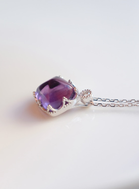 超好看！天然幸运能量紫水晶糖塔吊坠 s925纯银糖包山项链坠女。