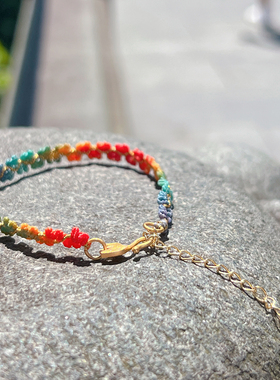 杭州灵隐文创合金爱心手绳爱心吊链彩虹手链中秋情侣礼物手链手绳
