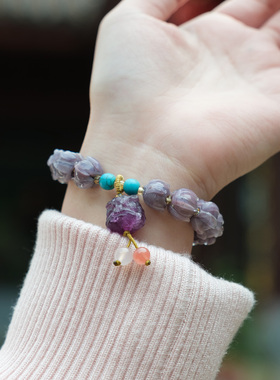 杭州灵隐新品紫琉璃醒狮莲花手串