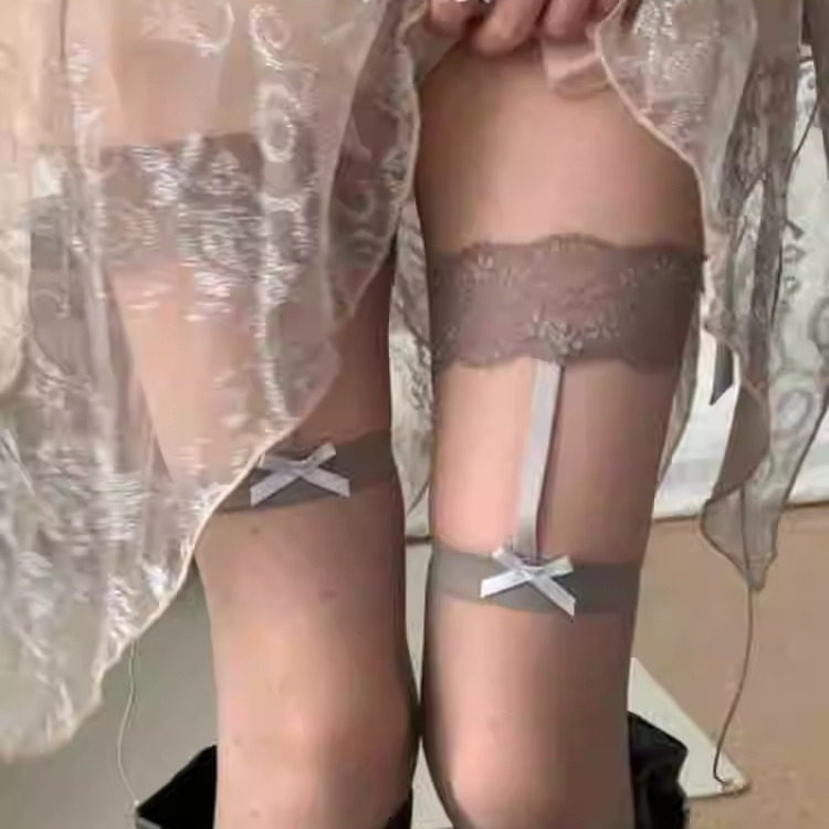 miu风~性感蕾丝蝴蝶结吊带一体灰丝辣妹黑丝袜女纯欲风长筒过膝袜,淘宝优惠券,粉丝福利购,淘宝优惠卷