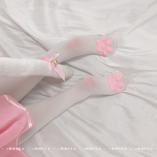 日系猫爪袜3D猫肉垫白丝jk袜子女小腿袜性感黑丝袜情调过膝长筒袜 - 图3