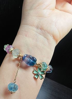 纯天然萤石水晶貔貅设计款diy单圈手链手串生日礼物饰品