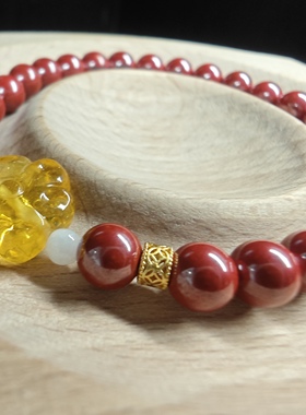 百百高含量朱砂纯天然蜜蜡花单圈设计款diy手链