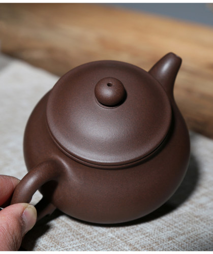 宜兴紫砂壶功夫茶具茶壶吴海良纯手工260CC原矿黑墩头老紫泥潘壶 - 图0