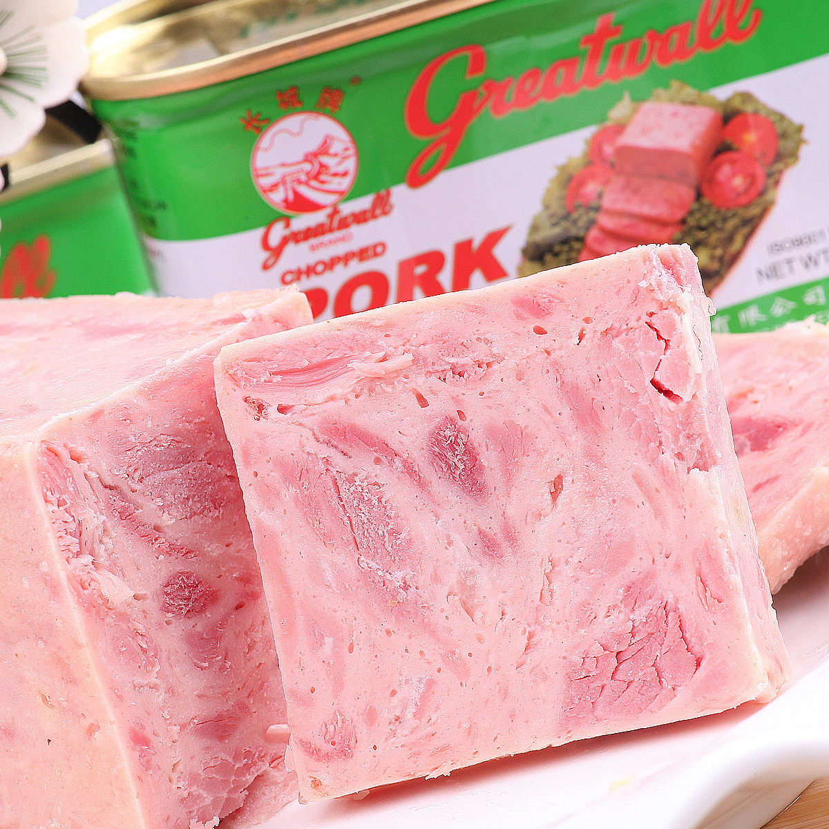 长城牌火腿猪肉罐头 198g即食小白猪午餐肉罐头早餐野餐涮火锅-图0