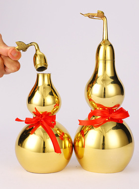 铜葫芦摆件纯铜开口开盖空心八卦五帝钱光面铜葫芦大小号挂件