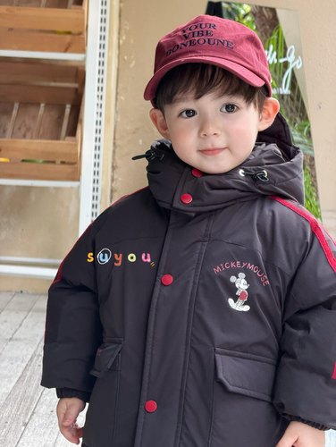 凡妈童装25冬季新款男童小童韩版米奇印花休闲中长羽绒服外套洋气 - 图2