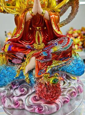 九天玄女神像兵法女神踏凤九天圣母娘娘真身佛像供奉极彩树脂摆件