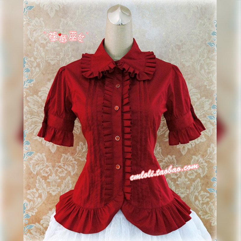 草莓巫女Lolita洛丽塔 钢琴褶娃娃翻领短袖衬衣 全棉可换雪纺 - 图2