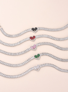 锆石手链爆闪小众爱心电镀金